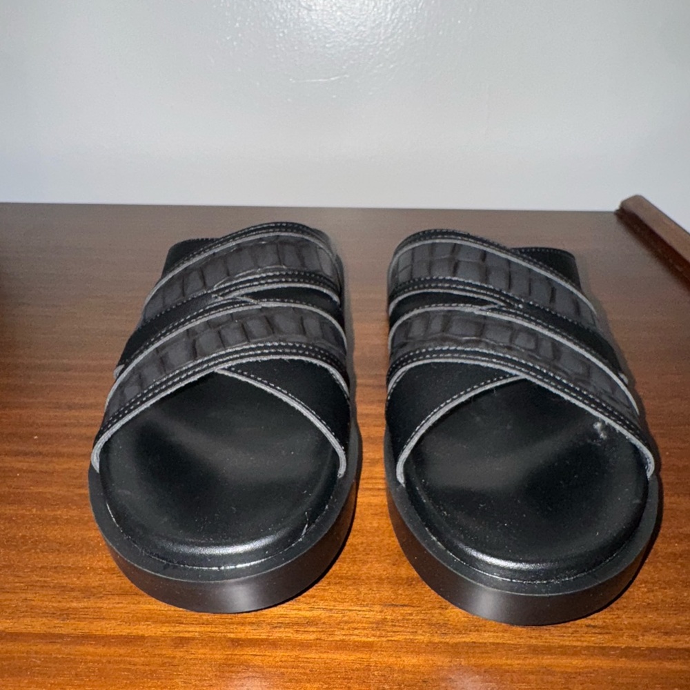 Stacy Adams Mens Black Mixed Media Cushioned Mondo Open Toe Sandal Size 8 Comfy
